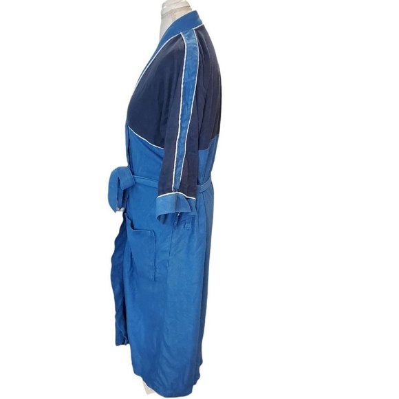 Vintage 80s Mens Blue Fleece Robe S/M McGregor - Picture 5 of 8